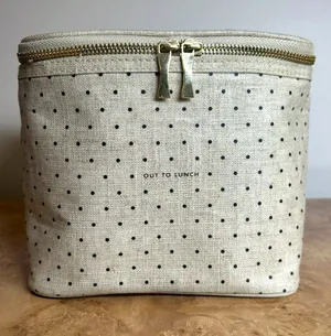 Kate Spade New York "Out To Lunch" Insulated Lunch Box Beige Black Polka Dot thumbnail 1