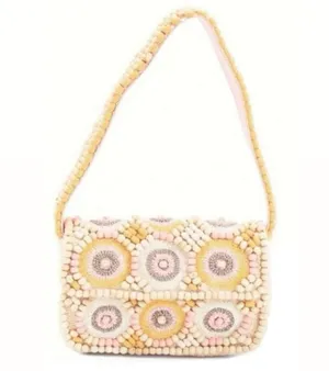 Handcrafted in India Colorful Pink Pastel Wooden Beaded Shoulder Bag Purse thumbnail 2