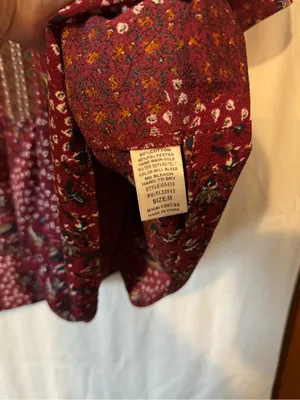 Umgee Maroon Boho Mixed‑Print Tiered Sleeve Tunic/Mini Dress Size Medium thumbnail 4
