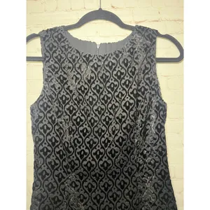 Vintage‎ 90s Max Studio Black Velvet Burnout Damask Sleeveless Sheath Dress Sz 4 thumbnail 2