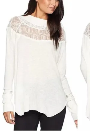 Free people Spring Valley Lace Trim Ivory Knit‎ Top Oversized Size XS thumbnail 1