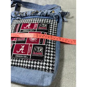 Handmade University of Alabama Crossbody Bag Denim Multi Pocket Crimson Tide thumbnail 5