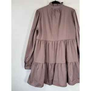 NWT En Saison Women Dress Brown Tiered Babydoll Mini V Neck Ruffle A Line Medium thumbnail 8