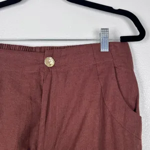 House Of Harlow Women's Linen Blend Shorts Brown Sz L thumbnail 2