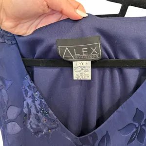 Vintage Alex Evenings Navy Silk Beaded Floral Handkerchief Maxi Dress thumbnail 8