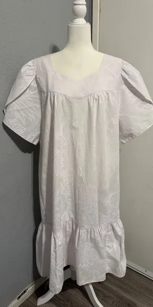 Fashion F&K Light Pink Tropical Floral‎ Muumuu Dress XL Puff Sleeve Night Gown thumbnail 1