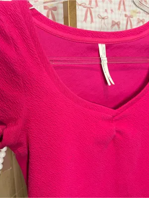 Anthropologie Hot Pink Ruched Scoop Neck Baby Tee Women’s Small BarbieCore Small thumbnail 2