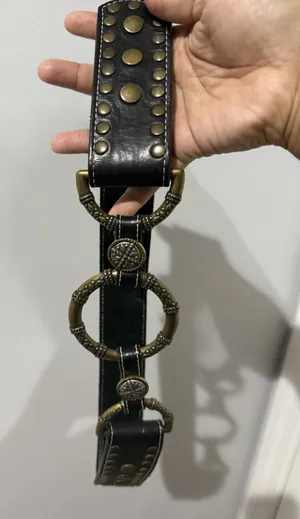 VTG Black Leather Belt Gold Brass Rings Snap Closure Western Hobo Boho 42" M/L‎ thumbnail 1