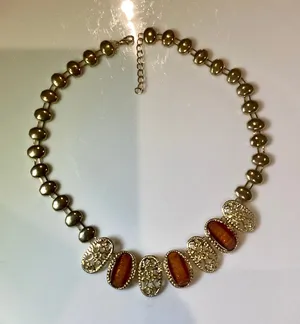 Gold Filigree and Amber Toned Necklace thumbnail 1