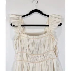 Free People Womens Top Beige Claude Corset Blouse Peplum Cottagecore Boho Medium thumbnail 7