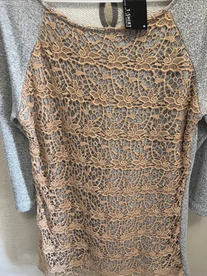 dolan Beige Crochet-Front Long Sleeve Dress with Gray Raglan Sleeves thumbnail 6