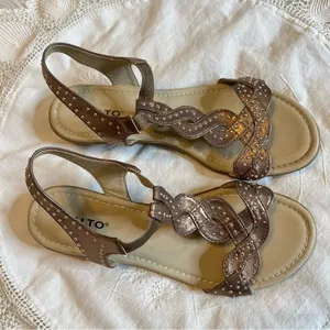 Rialto Gemma Low Wedge Slingback Sandals Bronze Gold Balls NO SIZE Approx 7-7.5 thumbnail 3