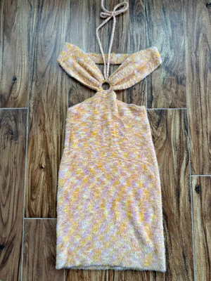 Princess Polly Novah Knit Halter Mini Dress Orange Pink Size Large thumbnail 5