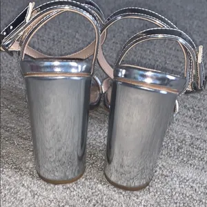ASOS Hermione Silver Mirror Block Heel Sandals thumbnail 10
