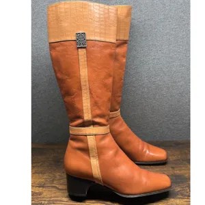Brighton Gwen Boots Women 7.5 M Brown Leather Tall Knee High Croc Italy thumbnail 3