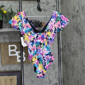 Swim Solutions Garden Dreams Flutter-Sleeve One-Piece Swimsuit Navy Blue Multi 8 thumbnail 2