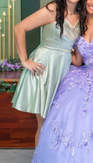 Green Dress Amazon Mini Satin thumbnail 1