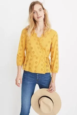 Scalloped Eyelet Wrap Top thumbnail 1
