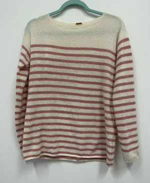 Adam Lippes Cream and Dusty Pink Striped Cashmere Sweater Size XS thumbnail 1