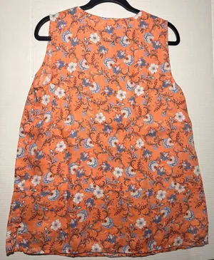 J.Jill Love Linen Tank Top Size M Orange Floral Sleeveless Blouse thumbnail 5