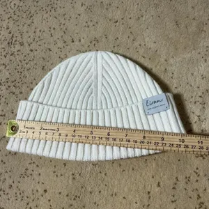 Eiram Cream Ribbed Beanie 100% Merino Wool Cuffed‎ Knit Winter Hat Off-White thumbnail 4