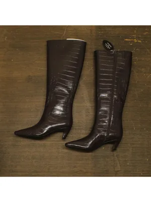 NWT INC International Concepts Knee High Boots Kitten Heel Brown Croc 6M thumbnail 2