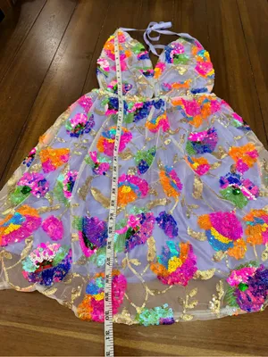 Multicolor Floral Sequin Mini Dress Size S Halter Open Back Party Dress NWOT thumbnail 4
