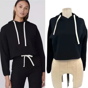 Monrow Black‎ Cropped Pull Over Hoodie Sweatshirt Size XS thumbnail 2