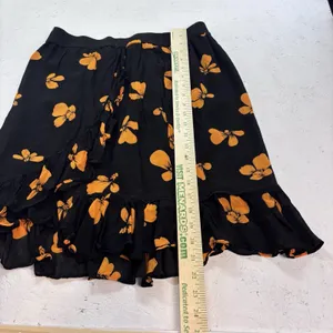Women's Black Orange Floral Ruffle Hem Midi Skirt Elastic Waist Boho Size XL thumbnail 5