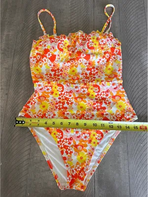Aerie Tropical Print One Piece Bandeau Swimsuit Retro Floral Women’s Small thumbnail 11