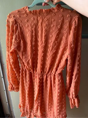 Women's Long Sleeve Ruffle Swiss Dot Dress in Orange thumbnail 4