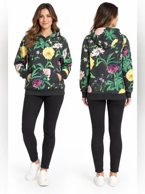 Gap Teen Floral Pullover Hoodie Size 18-20 Black Multicolor NWT thumbnail 2