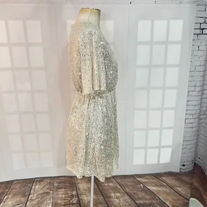 Altar’d’ State NWT Gold Mesh Sequin V-Neck Lined Bridesmaid Mini Dress Medium thumbnail 6