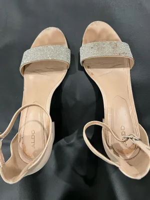 Aldo cream & tan heels with rhinestone strap #glamour #party thumbnail 1