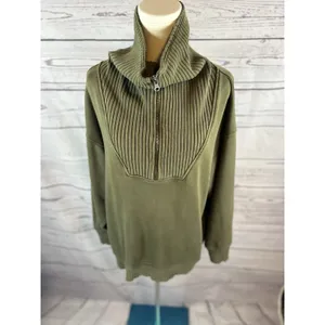 Aerie Down to Earth Oversized Quarter Zip Sweatshirt Olive Green Women’s Small thumbnail 2