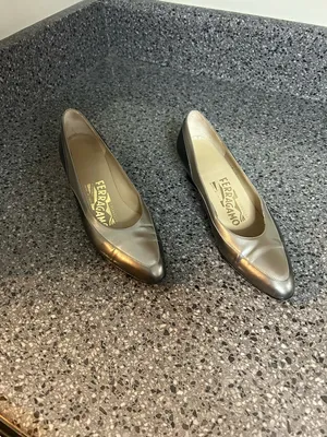 Salvatore Ferragamo Women's Metallic Pewter Pointed-Toe Flats thumbnail 2