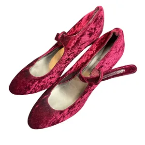 Impo Tina Burgundy Crushed Velvet Mary Jane Block Heel Pumps Womens Size 12M thumbnail 2