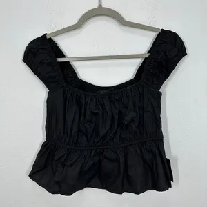 Lulus Black Square Neck Puff Sleeve Cropped Peplum Top Size S NWT‎ thumbnail 4