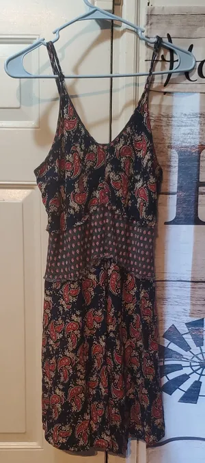 Anna Grace Navy Mini Dress with Red Paisley Print thumbnail 1