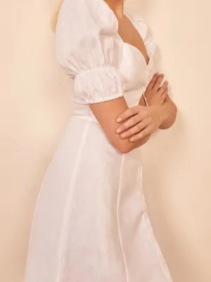 Reformation Clay Dress with mini Linen cut out puff shoulder thumbnail 11