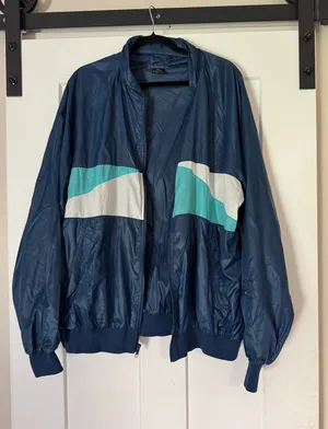 Navy Duckster Colorblock Windbreaker Jacket with Teal & White Panels thumbnail 1