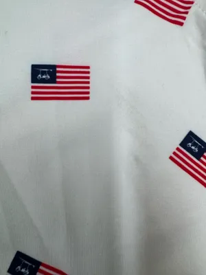 Bald Head Blue White American Flag with Golf Cart Mens White Albatross Polo- Med thumbnail 3