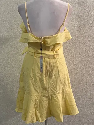 BCBGeneration Yellow Ruffle Belted Mini Dress thumbnail 3