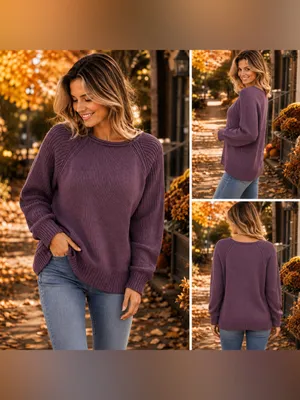 Aerie Purple 100% Cotton Raglan Knit Sweater Women’s Medium M thumbnail 2