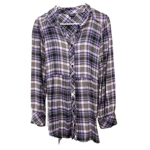 Torrid Soft Flannel Tie Back Button Up Tunic‎ Purple Plaid Size 1X thumbnail 5