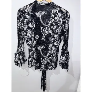Vtg Y2K Whimsigoth Top Lace Ruffles Witchy Fairy Grunge‎ Dark Romantic Goth Sz S thumbnail 6