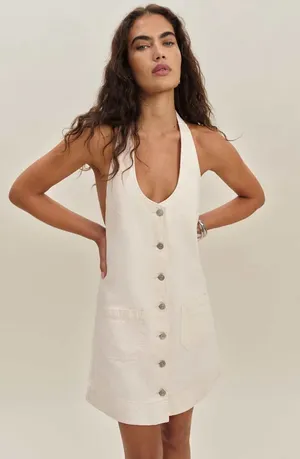Reformation Brittany Denim Halter Mini Dress, Size Medium, $198 thumbnail 1