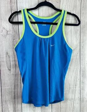 Nike Fit Dry Women's Blue Tank Top with Lime Accents thumbnail 1