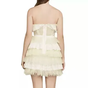 BCBGMAXAZRIA Owen Feather-Trim Ruffled Strapless Dress Size Small Cream White thumbnail 3