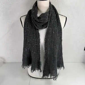 Ralph Lauren LRL Scarf Charcoal Grey Wool Alpaca Blend Fringed Speckled Knit thumbnail 2